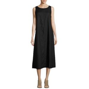 Eileen Fisher Black Linen Midi Dress